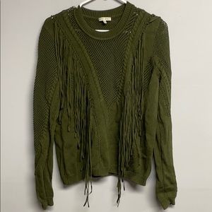 Ronny Kobo green knit fringe sweater